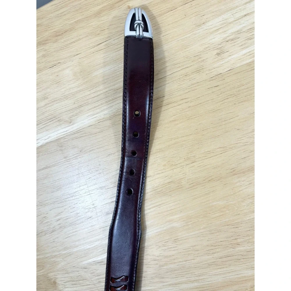 VTG 90s Onyx by Brighton Leather Belt Men 40 Brown Braided Western Silver Buckle